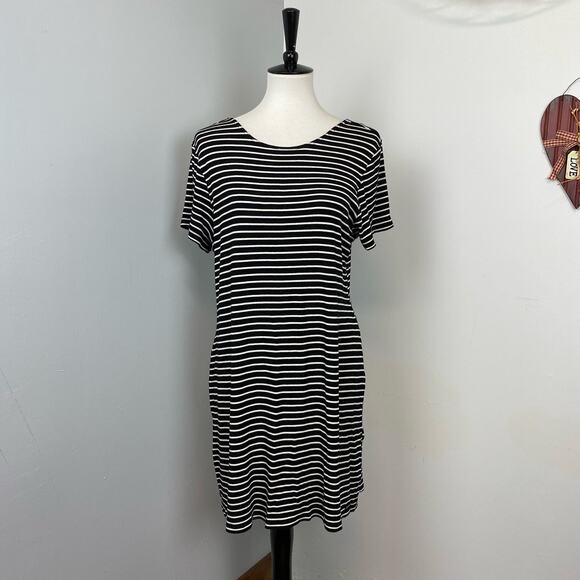 Volcom Black Striped Dayze Dayz Low Back Jersey Dress Sz 14W Plus - Picture 4 of 13